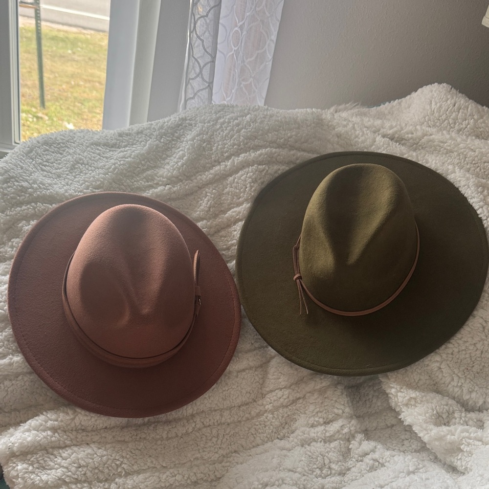 Rust Verabella and Green Universal Thread wool Fedora Hat Duo